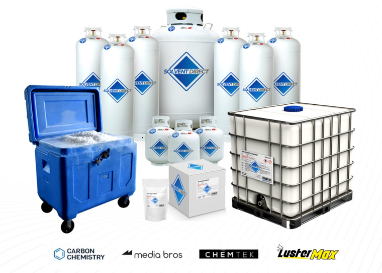 Solvent Direct product lineup: cylinders, totes, dewars and dry-ice bins